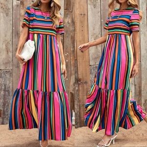 Striped ruffle hem babydoll dress